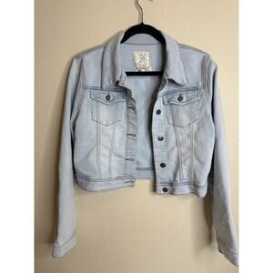 Angel Kiss Los Angeles Light Blue Cropped Denim Jeans Jacket Size Large